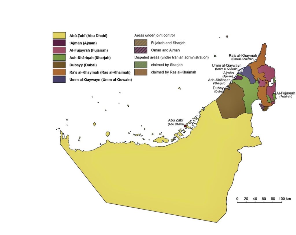 UAE全体の地図からアブダビを紹介