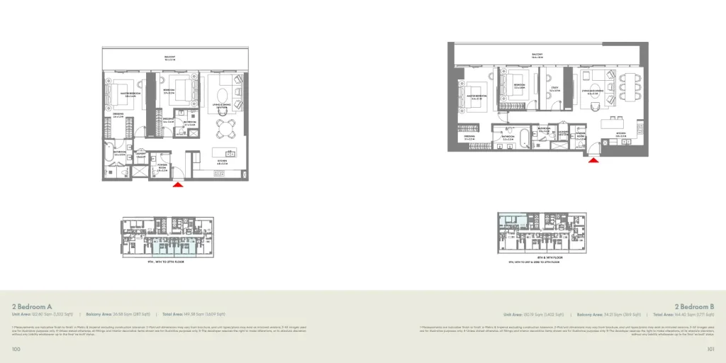 W Residences at Dubai Harbour-物件間取り図2ベッドルーム