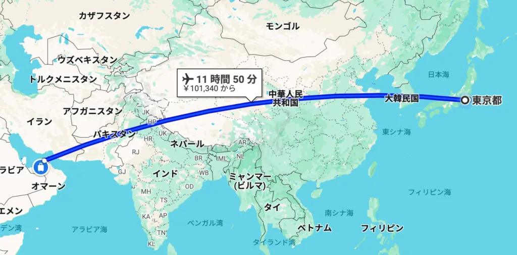 東京とドバイの距離